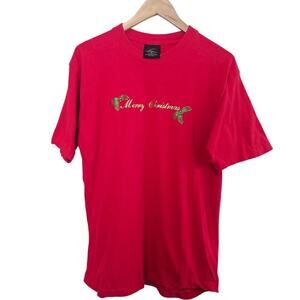 Vintage Merry Christmas T-Shirt Womens XL Red Puff Paint Holiday Party 80s Retro